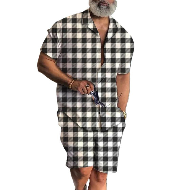 Men's Printed Casual Slim Fit Short Sleeve Shirt Set 89031733X