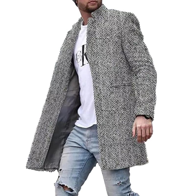 Men's Vintage Herringbone Stand Collar Mid-Length Coat 78111848X