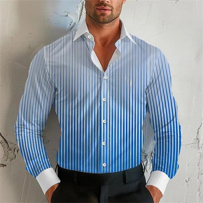 Men's Gradient Striped Lapel Long Sleeve Shirt 42180800Z