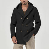 Men's Solid Hooded Double Breasted Casual Coat 62030960Z
