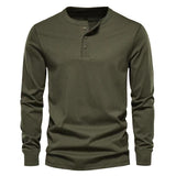 Men's Solid Henley Collar Long Sleeve Sports Casual T-shirt 94434321Z