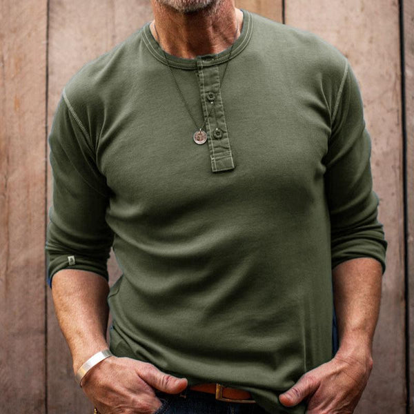 Men's Casual Solid Color Button Henley Neck Long Sleeve T-Shirt 38178771Y