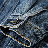 Men's Vintage Distressed Washed Loose Lapel Single-Breasted Denim Jacket 63136397M