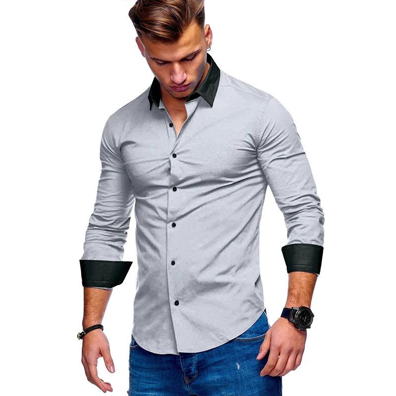 Men's Lapel Solid Color Loose Button Long Sleeve Shirt 79701214X