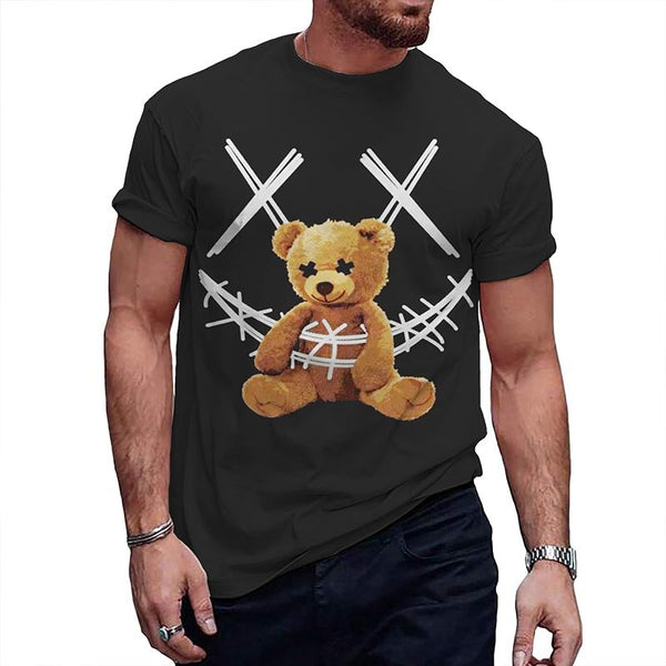 Men's Casual Smiley Teddy Bear Round Neck Short Sleeve T-Shirt 41910262TO