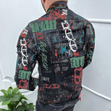 Men's Vintage Print Denim Lapel Jacket 46849810X