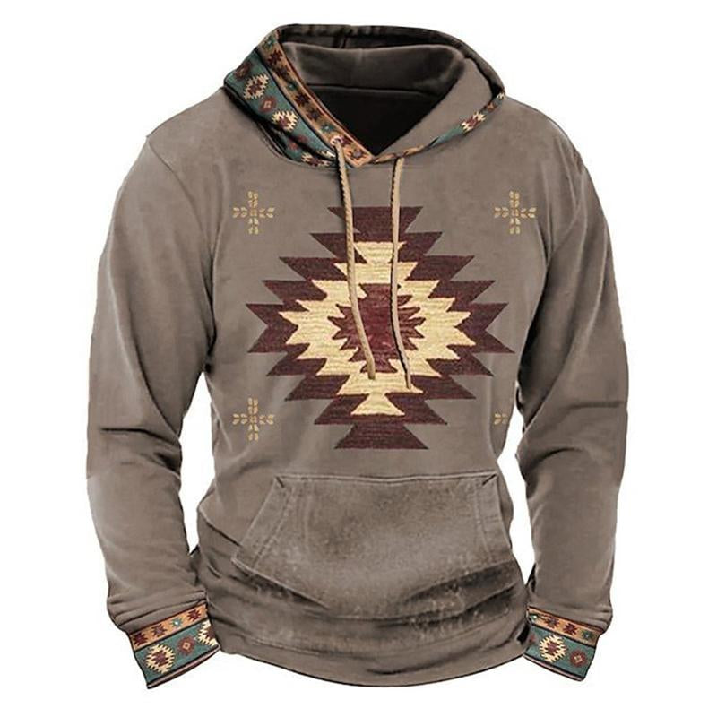 Men's Retro Ethnic Print Hooded Long Sleeve Sweatshirt 40048588Y