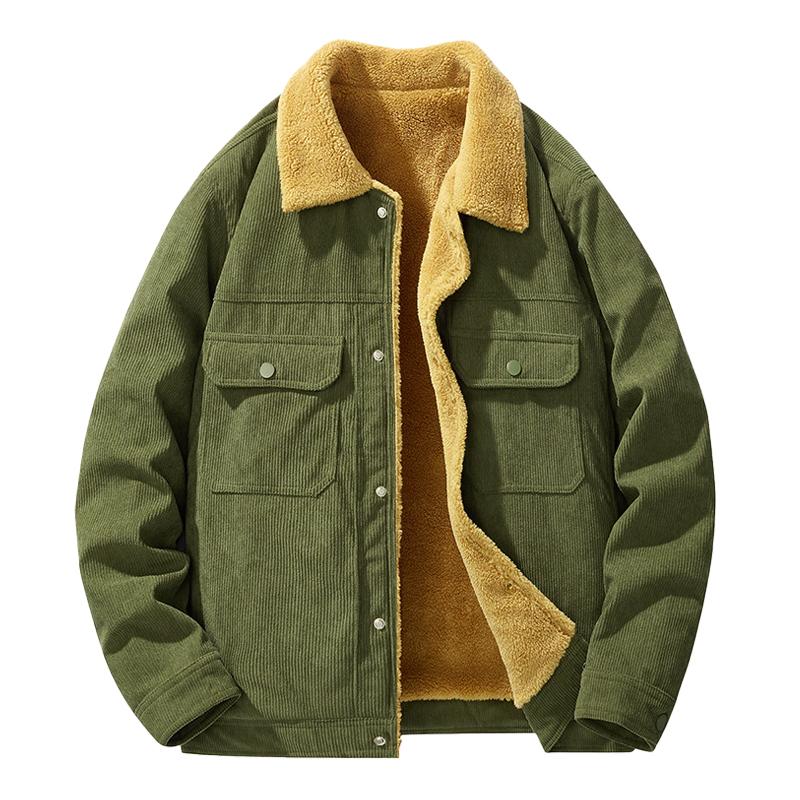 Men's Vintage Corduroy Sherpa Warm Lapel Flap Pocket Jacket 00219157M