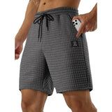 Men's Solid Color Waffle Athletic Drawstring Shorts 88296521Y