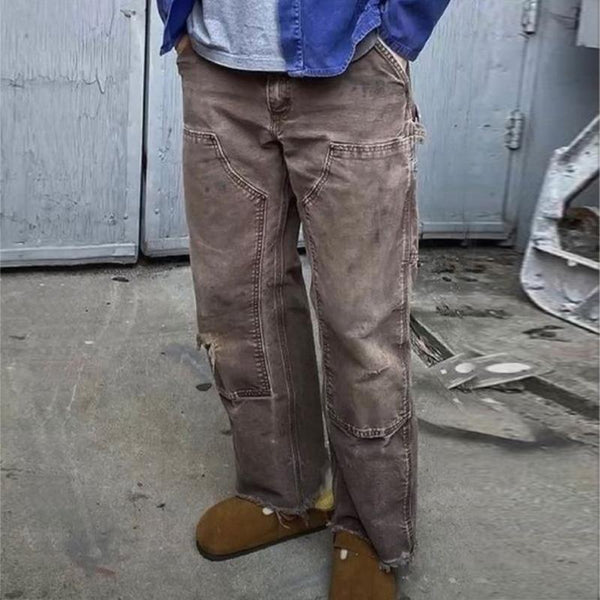Men's Vintage Distressed Raw Edge Straight Pants 04794286TO