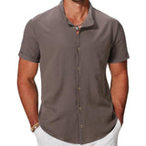 Men's Solid Color Cardigan Stand Collar Short Sleeve Shirt 50476787X