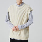 Men's Loose Solid Color Stitching Pocket Round Neck Sweater Vest 01149208Y
