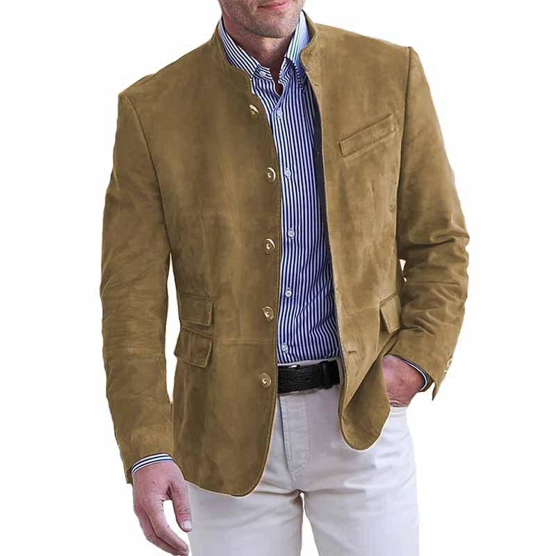 Herren-Blazer im Retro-Stil, Stehkragen, einreihig, Slim Fit, mit mehreren Taschen, 94502809M