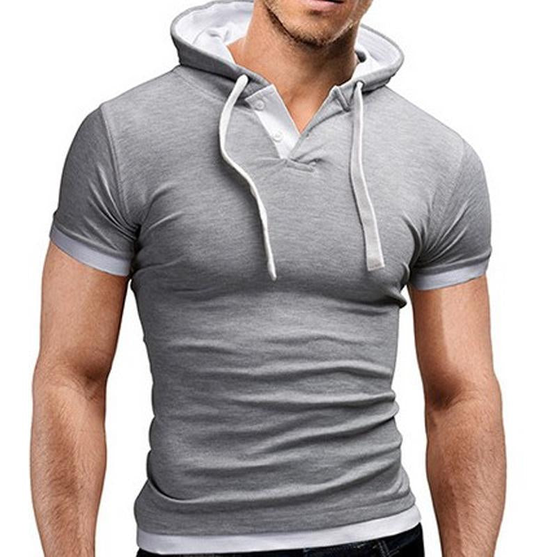 Men's Casual Contrast Color Thin Short-Sleeved Hoodie 80432553M