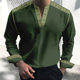 Men's Vintage Printed V-Neck Long Sleeve Shirt 46043918Y