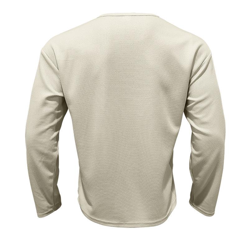 Men's Solid Color Waffle Loose Round Neck Long Sleeve T-Shirt 76476448Y