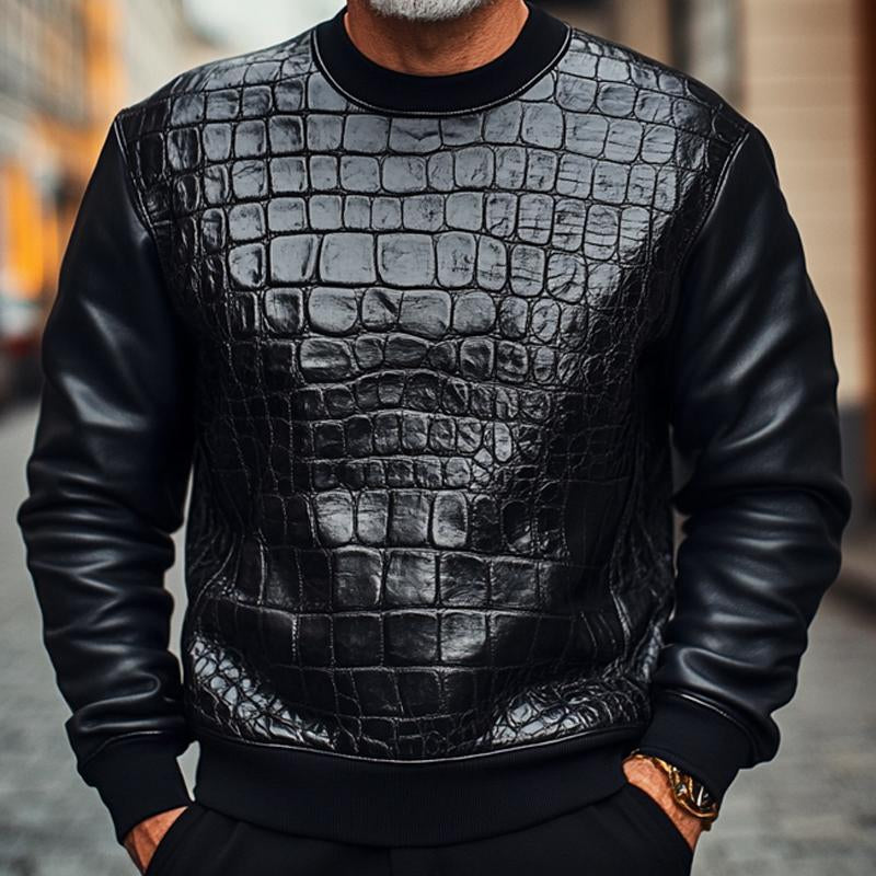 Men's Black Crocodile Leather Sweatshirt 01179231U