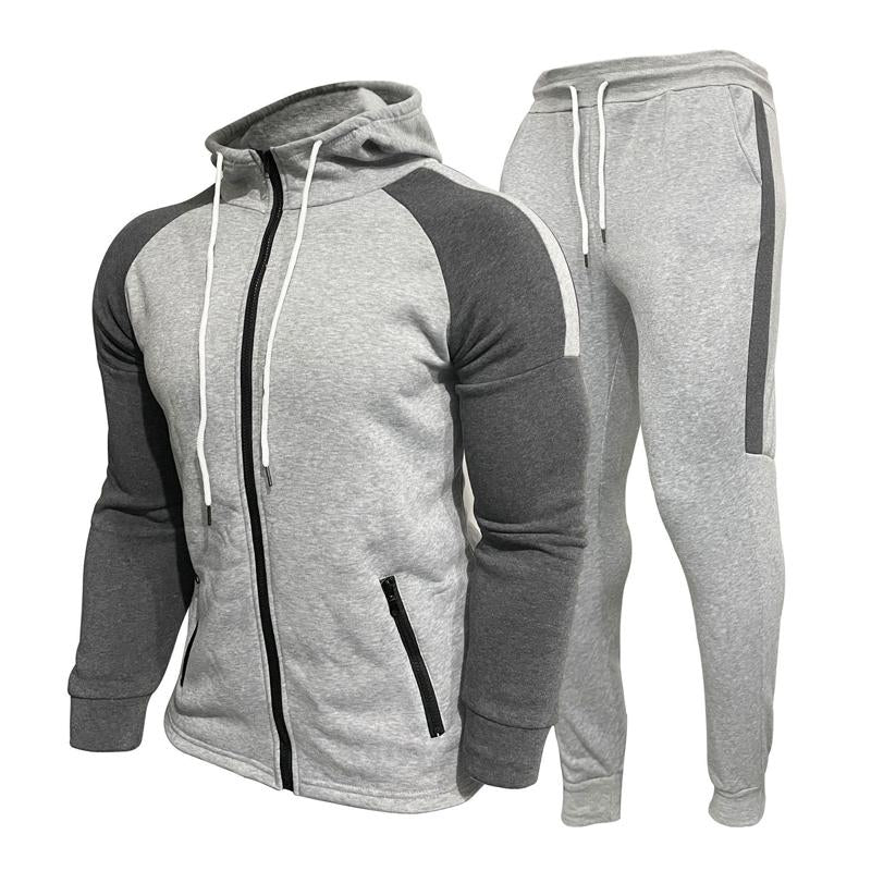 Men's Contrast Color Hooded Sweatshirt and Casual Pants Set 52108336U