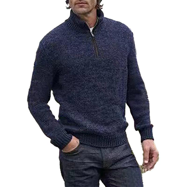Men's Vintage Stand Collar Solid Color Zipper Pullover Knitted Sweater 55356967X