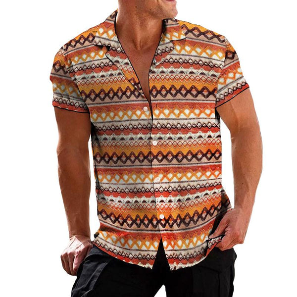 Men's Casual Rainbow Stripe Short Sleeve Shirt 85358369TO