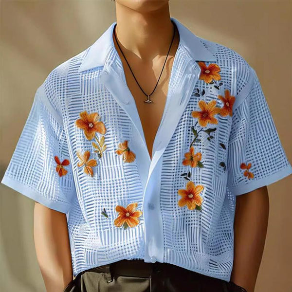 Men's Casual Printed Lapel Short-sleeved Resort Shirt 70707644X