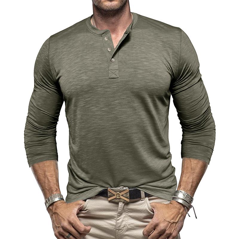 Men's Casual Solid Color Henley Collar Long Sleeve T-Shirt 02031771M