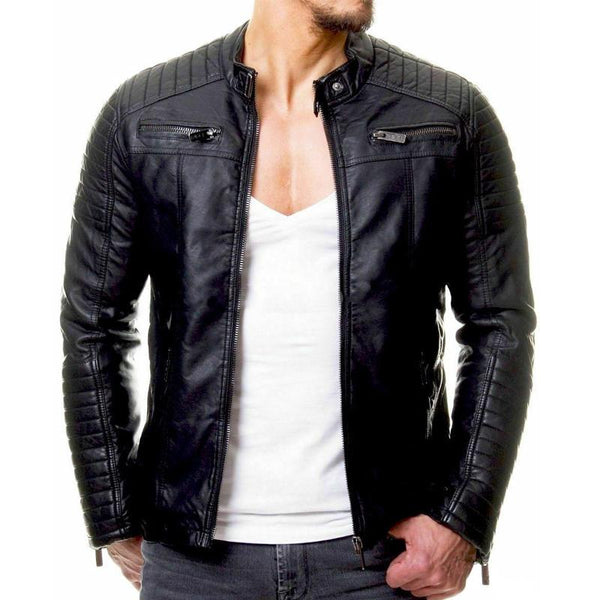 Men'S Casual Motorcycle Style Multi-Pocket Quilted Leather Jacket 06139413Y
