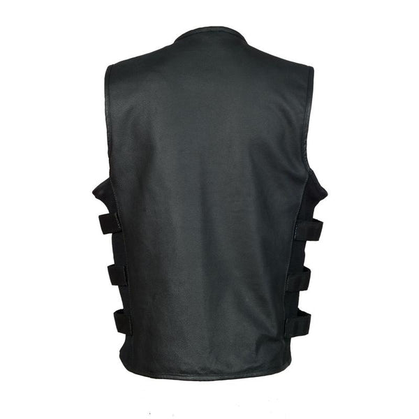 Men'S Vintage Solid Color Zipper Strap Leather Vest 15598256Y