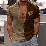 Men's Colorblock Print Hawaiian Short Sleeve Lapel Shirt 22639284X