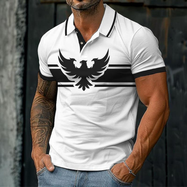 Men's Casual Simple Eagle Short-sleeved Polo Shirt 84134088TO