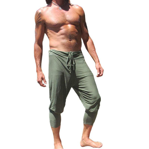 Men's Casual Solid Color Elastic Waist Loose Capri Harem Pants 41220437M