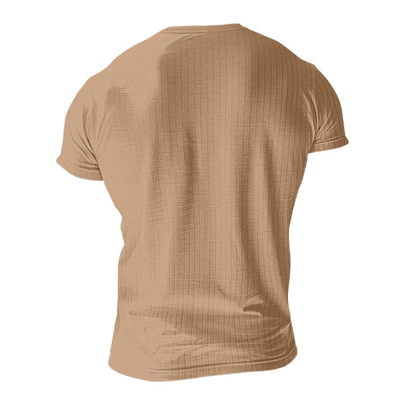 T-shirt Henley à manches courtes en tricot extensible décontracté pour hommes 00095453X