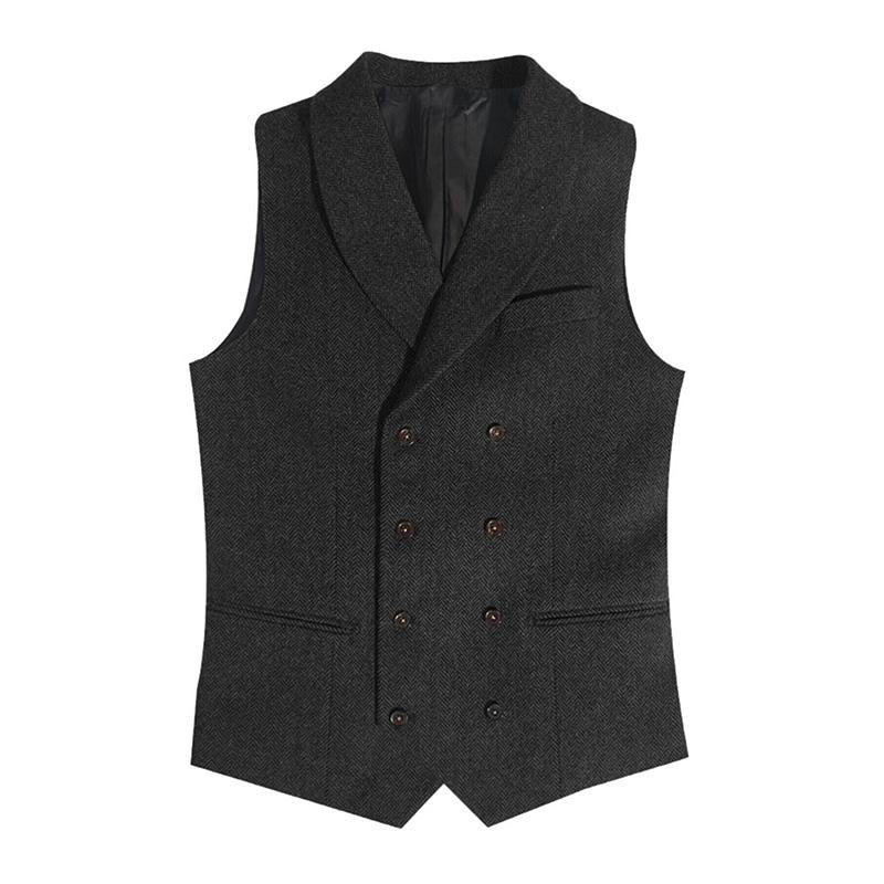 Men's Vintage Lapel Double Breasted Herringbone Slim Fit Suit Vest 66477441M