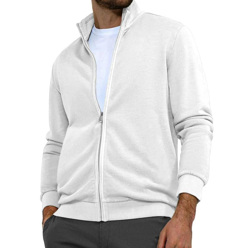 Men's Casual Solid Color Stand Collar Zipper Sweatshirt Jacket 48423999Y