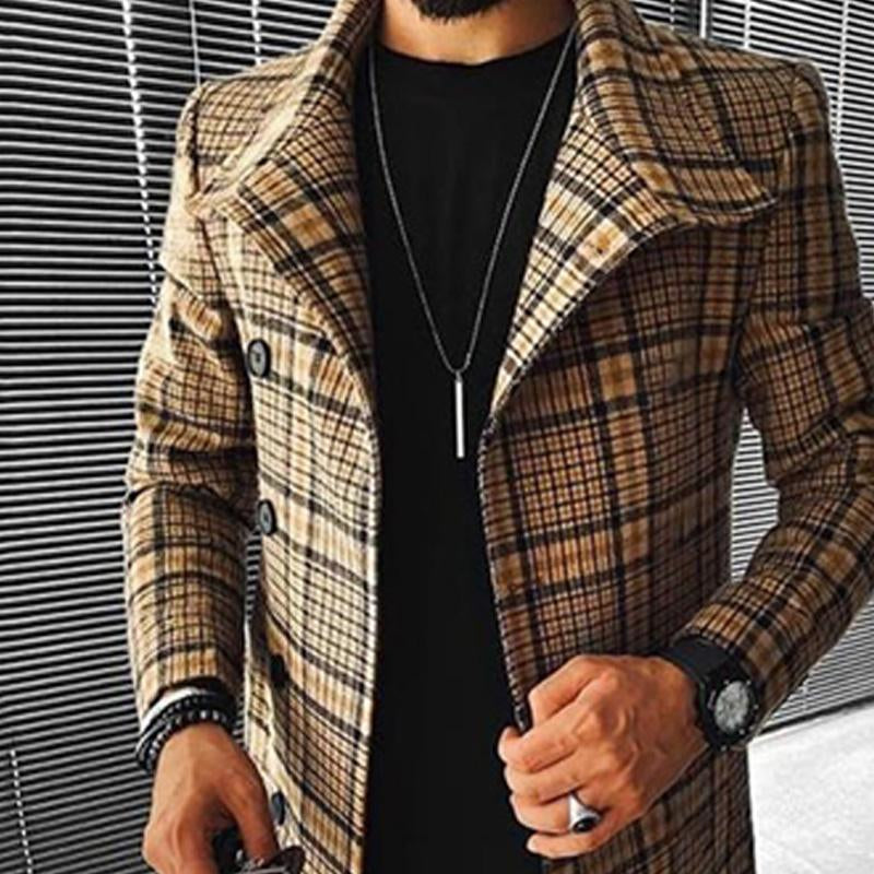 Men's Plaid Print Lapel Single Breasted Coat 07804648X