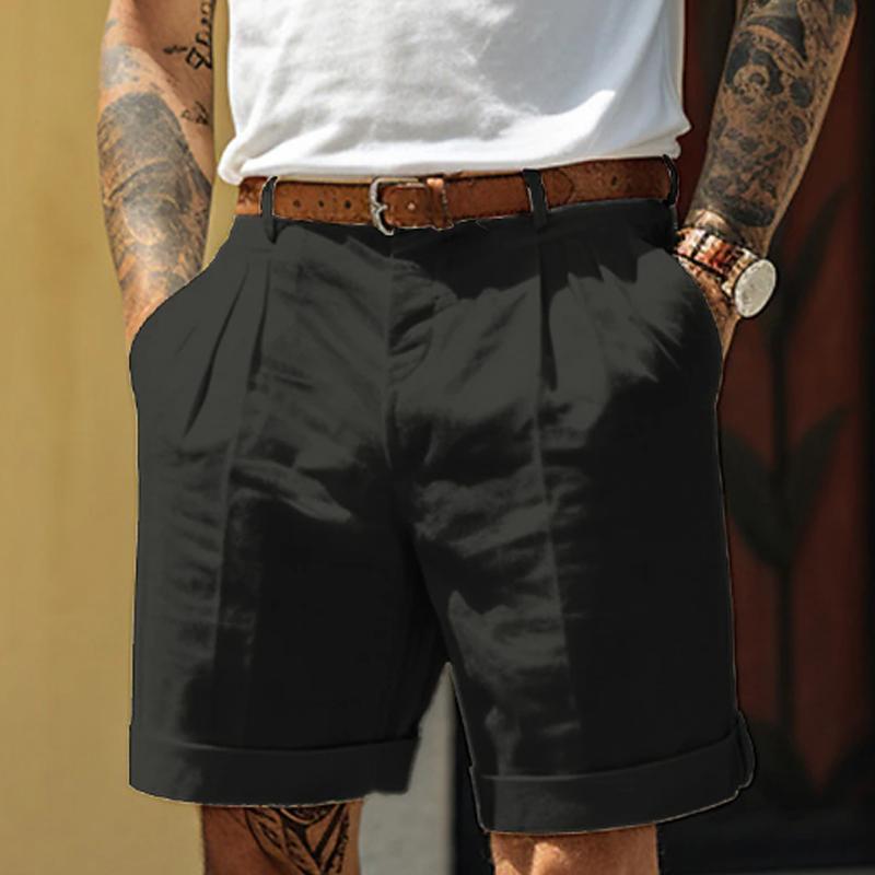 Men's Casual Solid Color Beach Shorts (Belt Not Included) 12924578Y