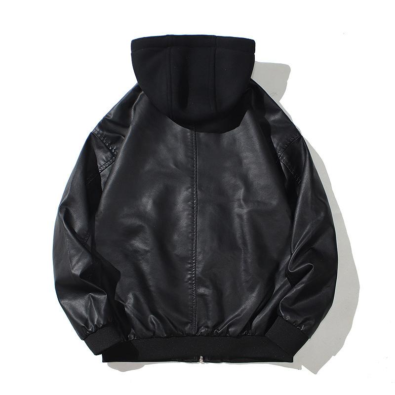 Men's PU Leather and Cotton Thick Hooded Jacket 04759916U