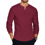 Men's Solid Henley Neck Long Sleeve T-Shirt 66566593X