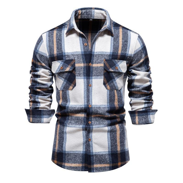 Men's Vintage Flannel Plaid Lapel Long Sleeve Shirt 75915704X