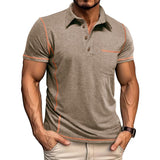 Men's Casual Contrast Lapel Slim Fit Short Sleeve Polo Shirt 79115019M