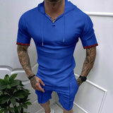 Men's Solid Waffle Hooded Short Sleeve Top Shorts Casual Set 24501678Z