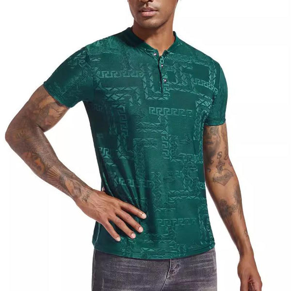 Men's Casual Jacquard Stretch Henley T-Shirt 05447798X