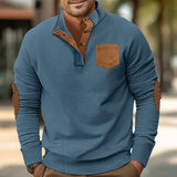 Men's Casual Color Block Corduroy Chest Pocket Stand Collar Long Sleeve Sweatshirt 52975306Y
