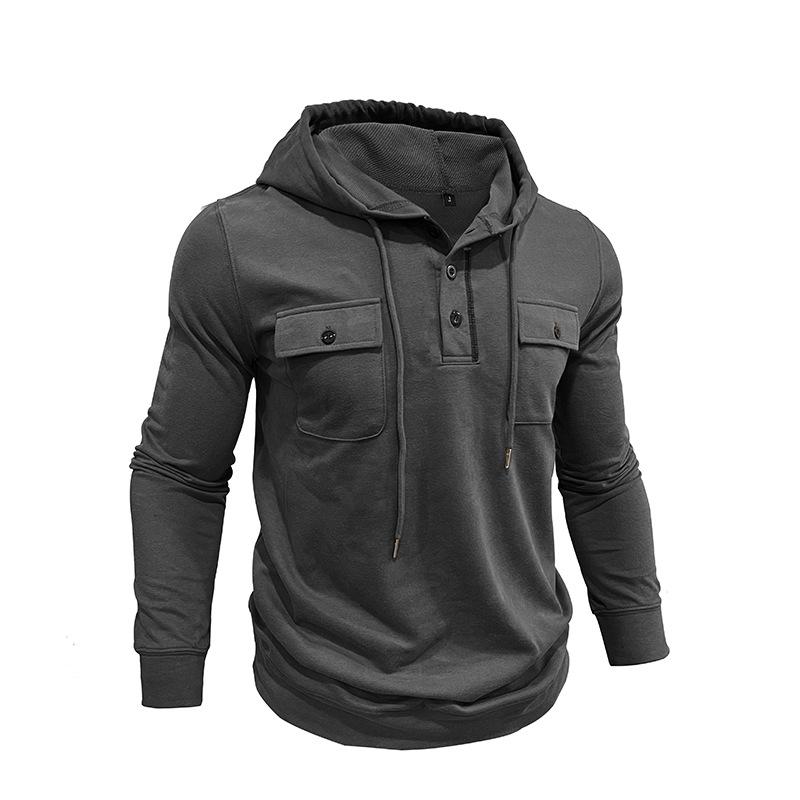 Men's Solid Multi-Pocket Pullover Hoodie 80513005X