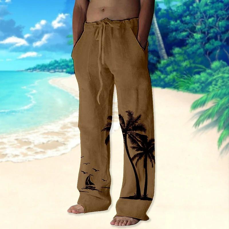 Men's Coconut Tree Print Elastic Waist Casual Trousers 98295732Z