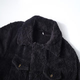 Men's Pure Black Plush Warm Jacket 22363945U