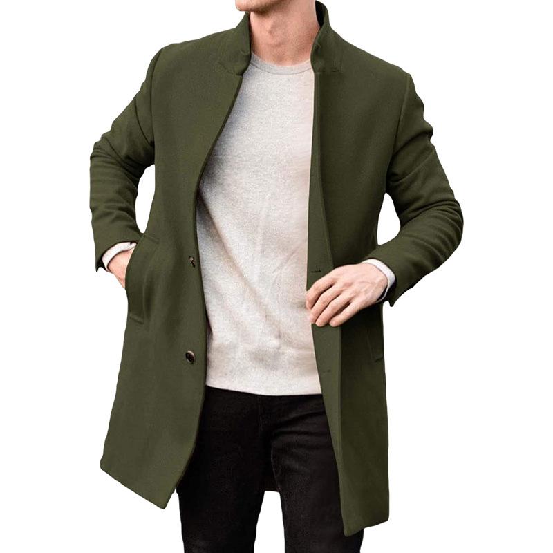 Men's Stand Collar Single Breasted Mid-length Coat 99356183Z