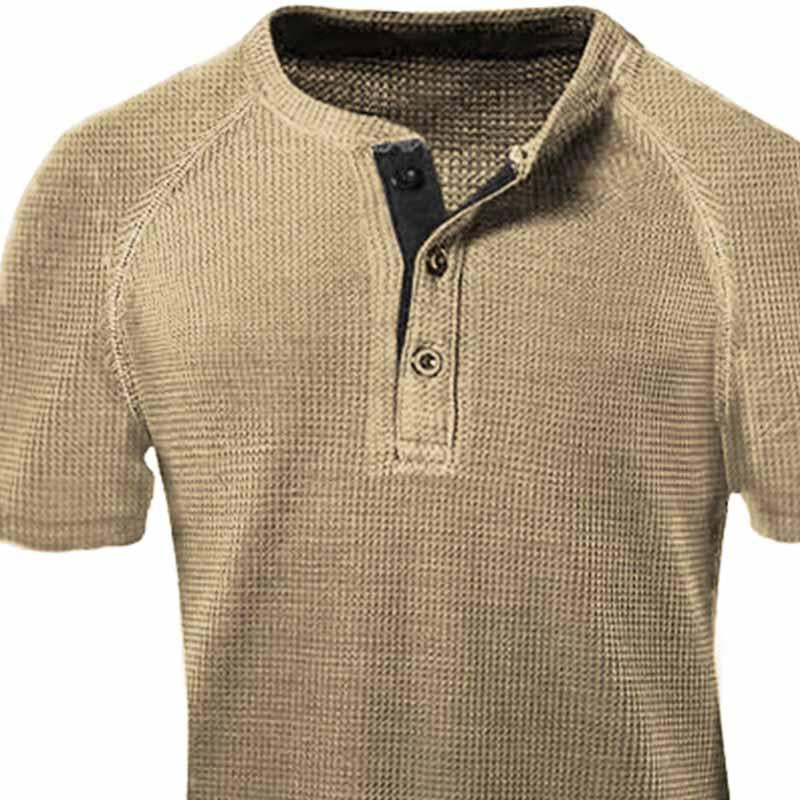 Men's Casual Outdoor Waffle Henley Short Sleeve T-Shirt 06866697M