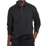 Men's Casual Solid Color Button Lapel Long Sleeve Polo Shirt 49457322Y