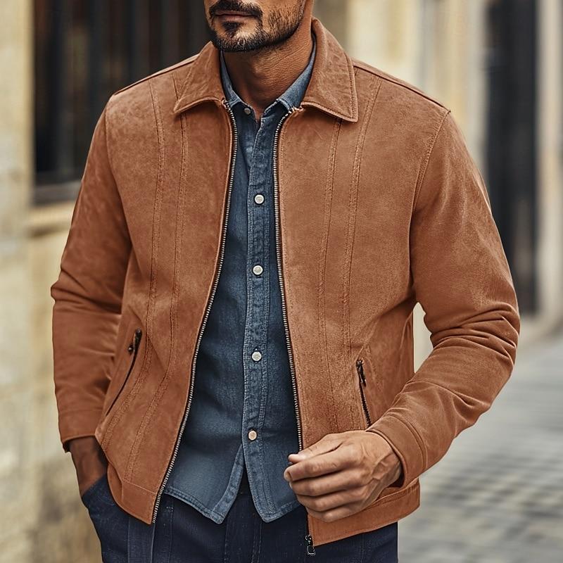 Men's Casual Simple Suede Lapel Jacket 82263531Y